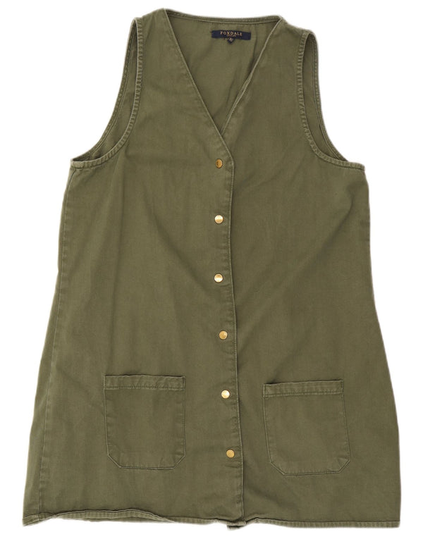 Vintage Womens Sleeveless Shirt Dress UK 16 Large Khaki Cotton