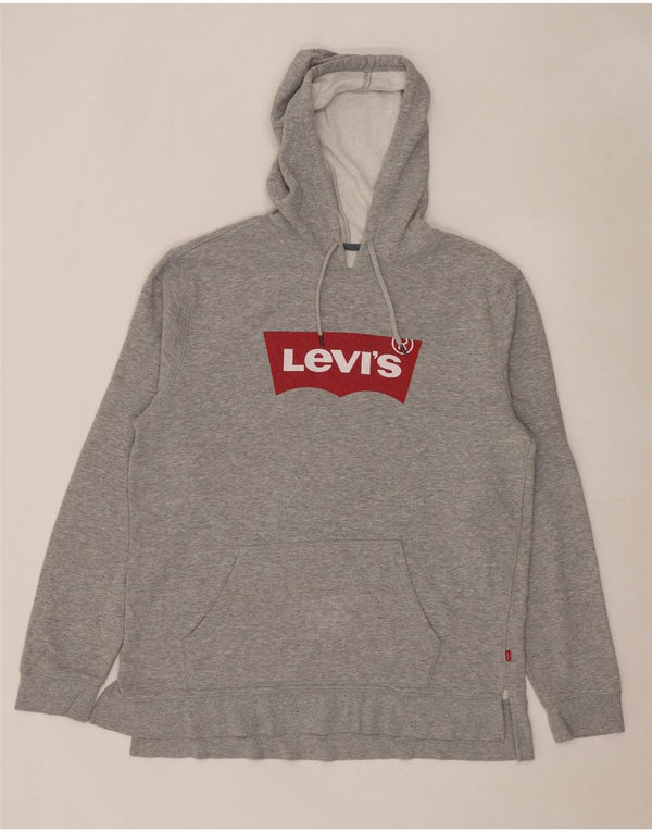 Levi's Mens Graphic Hoodie Jumper Large Grey Flecked Cotton