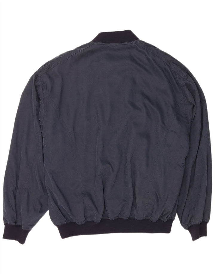 NAVIGARE Mens Bomber Jacket UK 40 Large Navy Blue Viscose