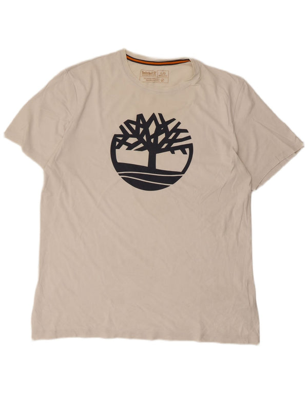 Timberland Mens Regular Fit Graphic T-Shirt Top Large Off White Cotton