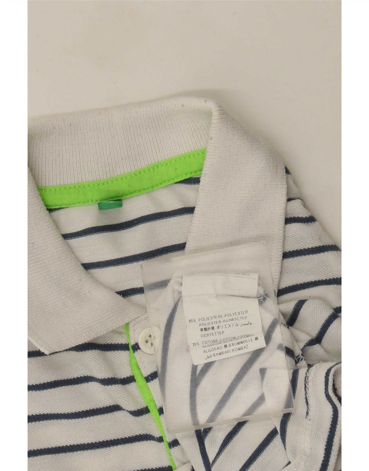 Benetton Boys Polo Shirt 8-9 Years Large White Striped Polyester