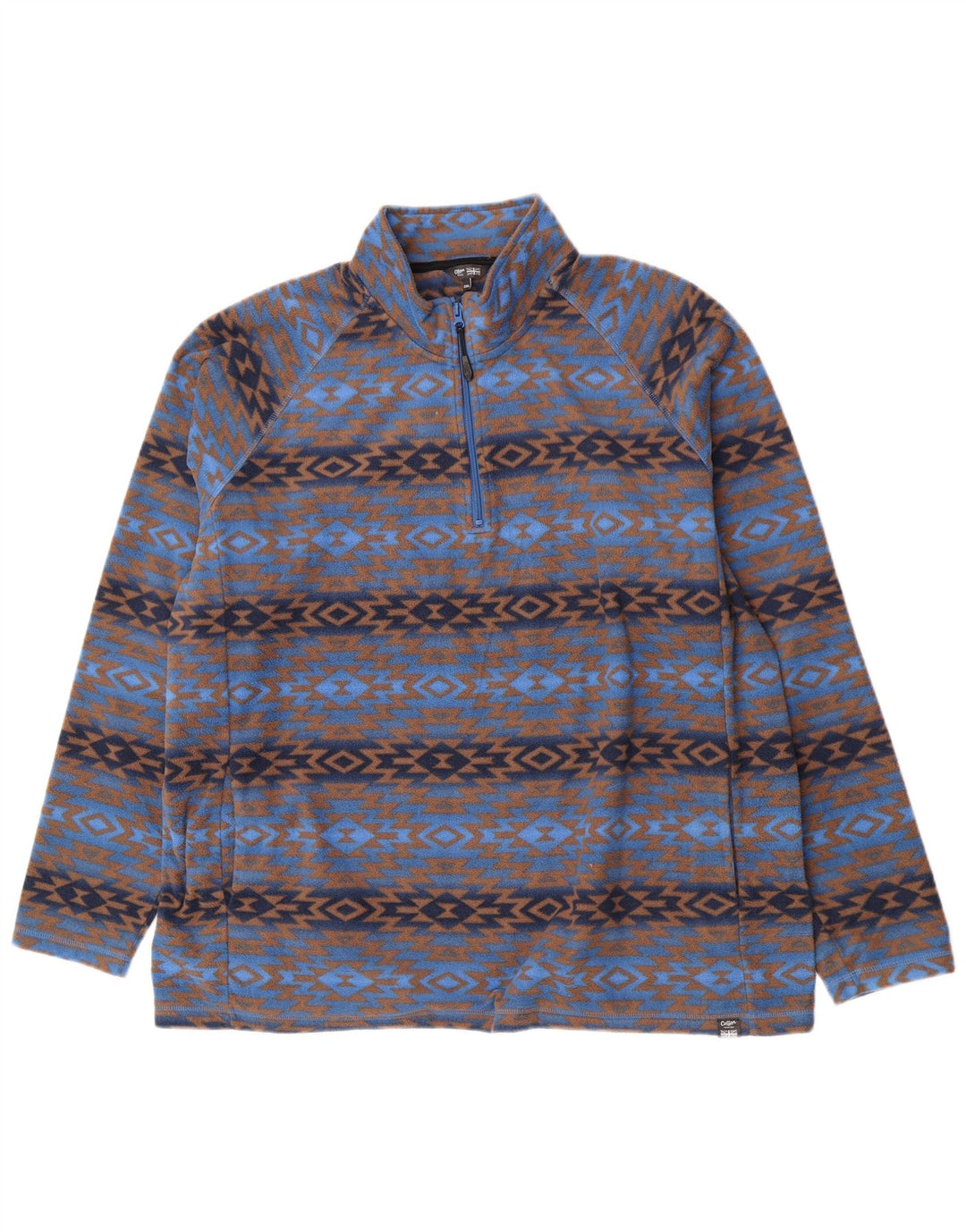 Cotton Traders Mens Zip Neck Fleece Jumper 2XL Blue Geometric Polyester