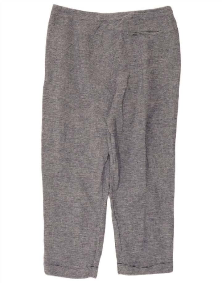 JAEGER Womens Straight Cropped Trousers UK 16 Large W36 L25 Blue Linen