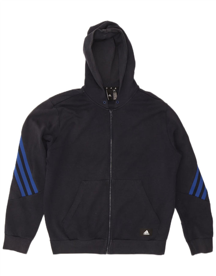 Adidas Mens Zip Hoodie Sweater Large Navy Blue Cotton