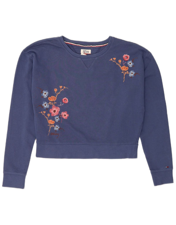 Tommy Hilfiger Womens Crop Sweatshirt Jumper UK 14 Medium Navy Blue Floral