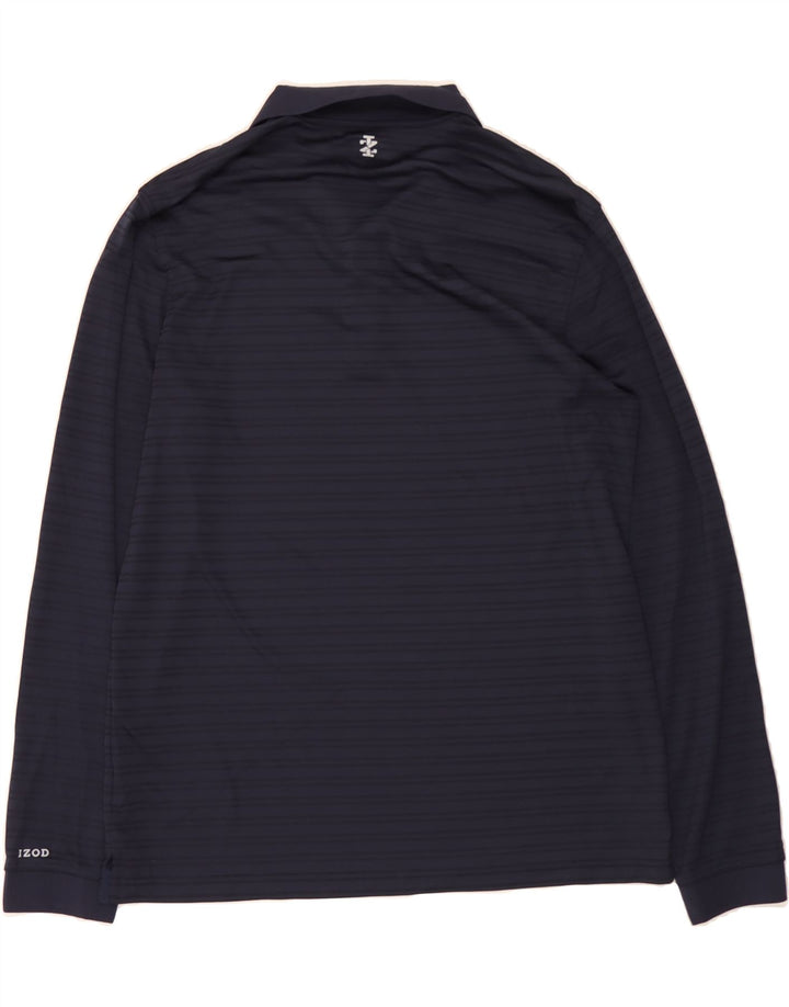 IZOD Mens Long Sleeve Polo Shirt Large Navy Blue Striped Polyester Vintage Izod and Second-Hand Izod from Messina Hembry 