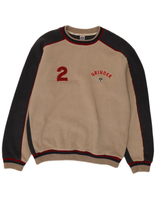 North Sails Mens Graphic Fleece Jumper Large Beige Colourblock Polyester