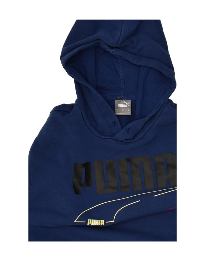PUMA Mens Graphic Hoodie Jumper Medium Navy Blue Vintage Puma and Second-Hand Puma from Messina Hembry 