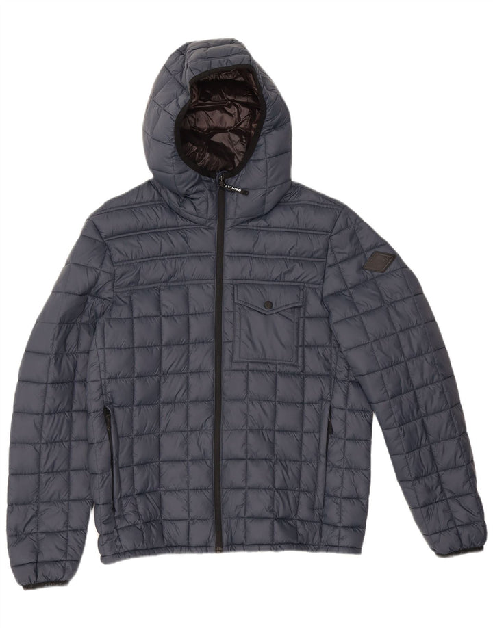 Replay Womens Hooded Padded Jacket UK 16 Large Navy Blue Polyamide