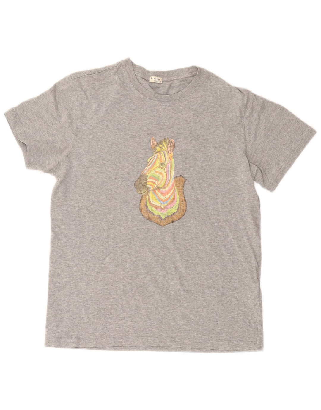 PAUL SMITH Mens Graphic T-Shirt Top Small Grey Animal Print Cotton