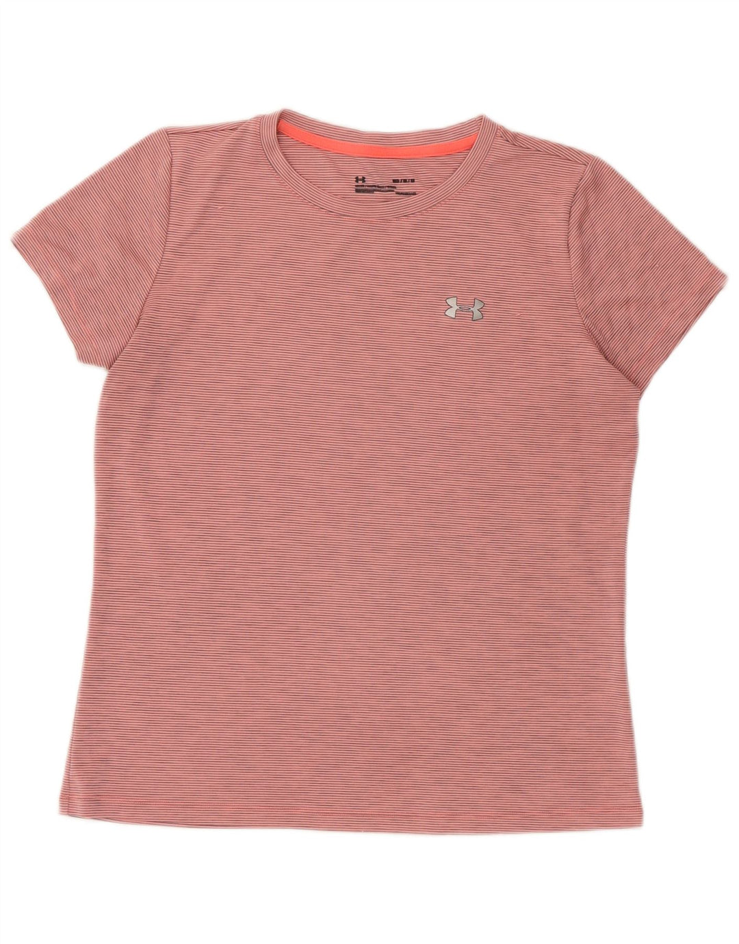 UNDER ARMOUR Womens Heat Gear T-Shirt Top UK 14 Medium Pink Pinstripe