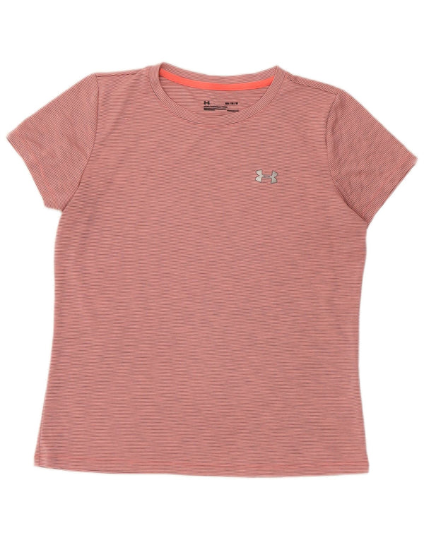 UNDER ARMOUR Womens Heat Gear T-Shirt Top UK 14 Medium Pink Pinstripe