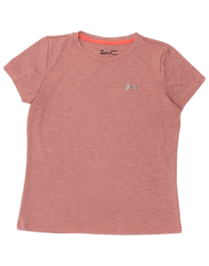 UNDER ARMOUR Womens Heat Gear T-Shirt Top UK 14 Medium Pink Pinstripe