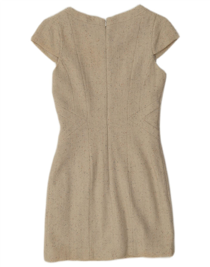 Warehouse Womens Sheath Dress UK 8 Small Beige Flecked Wool