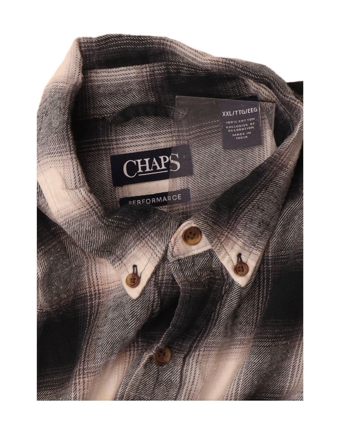 Chaps Mens Flannel Shirt 2XL Grey Check Cotton