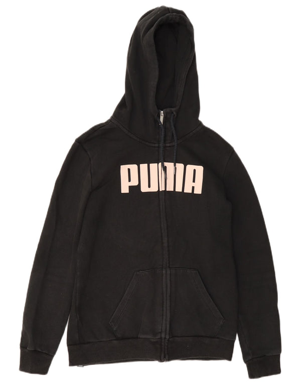 Puma Womens Graphic Regular Fit Zip Hoodie Sweater UK 10 Small Black Cotton