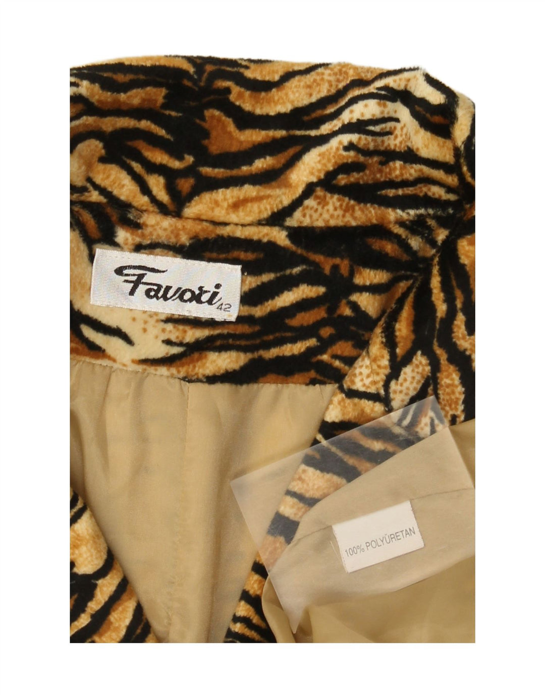 Vintage Womens Overcoat IT 42 Medium Brown Animal Print Polyurethane