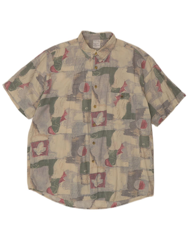 VINTAGE Mens Short Sleeve Shirt Size 16 1/2 41/42 Large Beige Patchwork