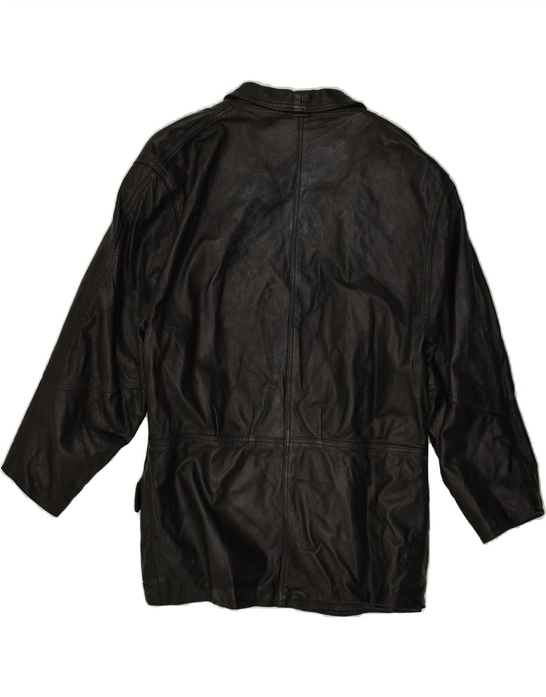 VINTAGE Womens Double Breasted Leather Coat UK 16 Large Black Leather | Vintage Vintage | Thrift | Second-Hand Vintage | Used Clothing | Messina Hembry 