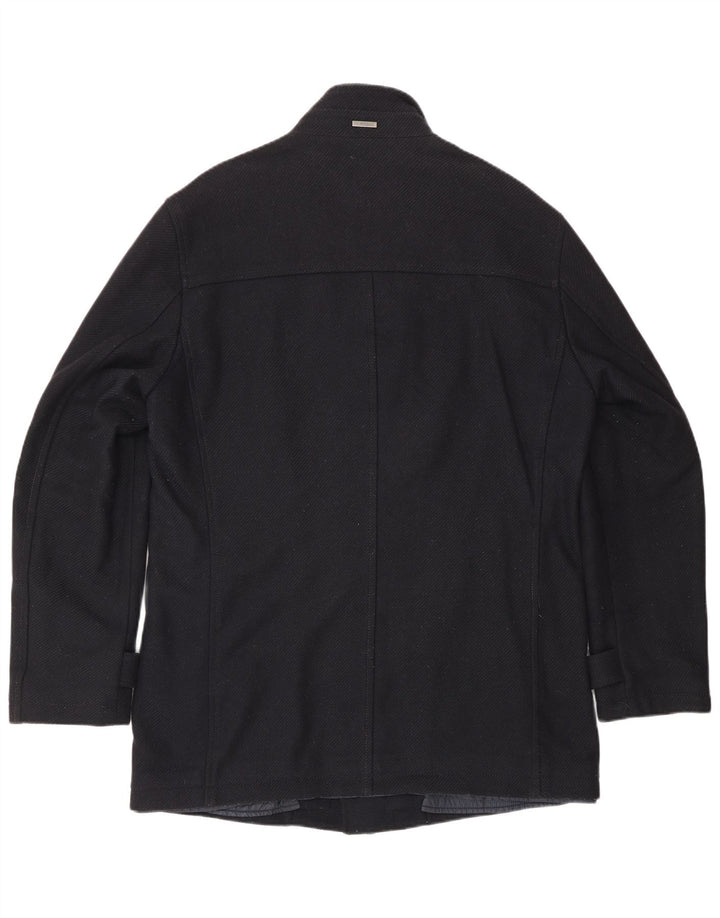 Hugo Boss Mens Overcoat EU 50 Large Navy Blue Wool