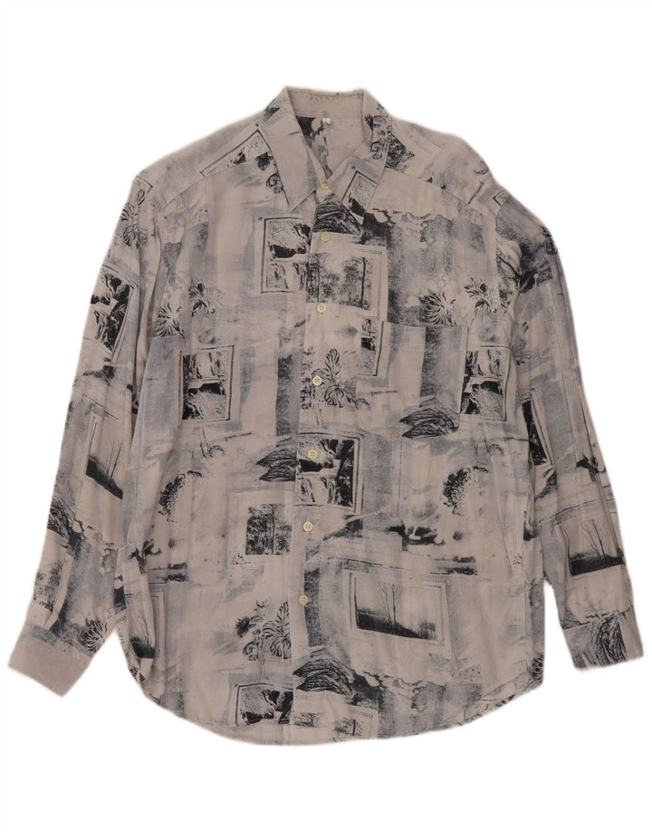 Vintage Mens Shirt Medium Blue Patchwork Viscose