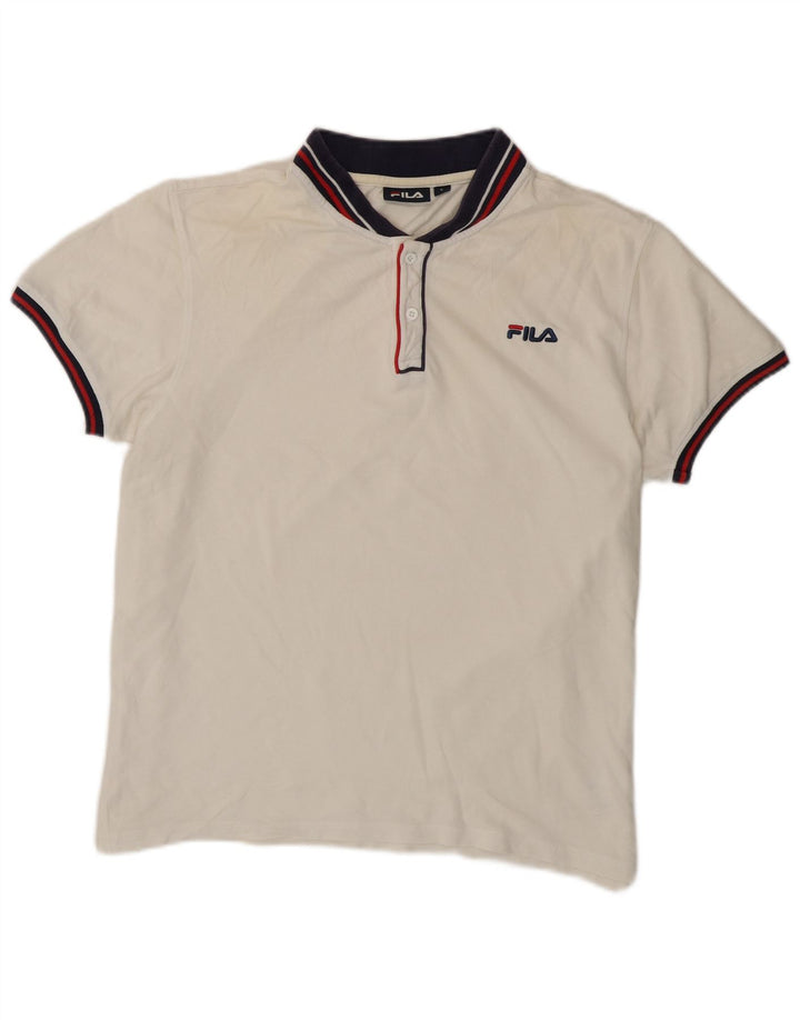 Fila Mens Polo Shirt Large White Striped Cotton
