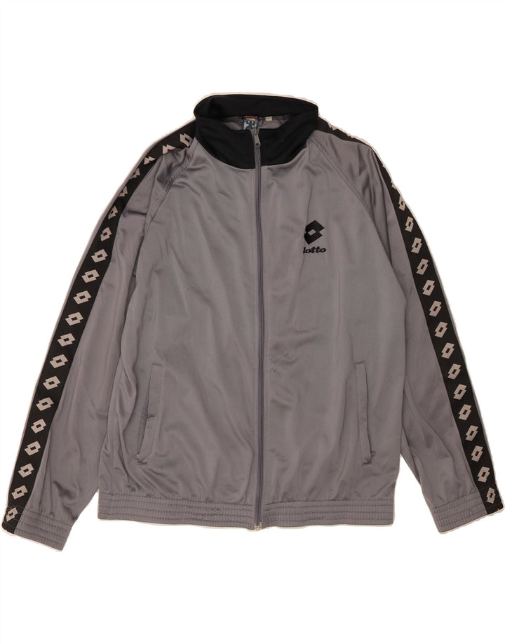 LOTTO Mens Graphic Tracksuit Top Jacket XL Grey Colourblock Polyester Vintage Lotto and Second-Hand Lotto from Messina Hembry 