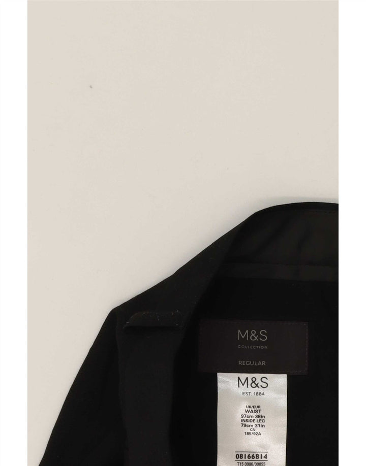 Marks & Spencer Mens Tapered Suit Trousers W38 L31 Black Polyester Classic