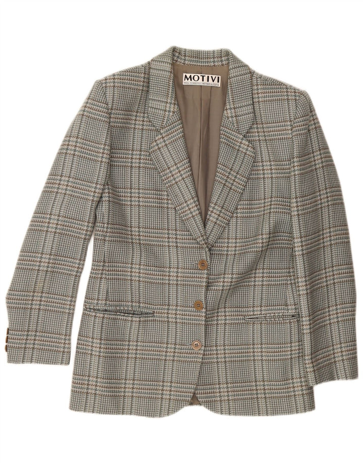 MOTIVI Womens Oversized 3 Button Blazer Jacket UK 10 Small Grey Plaid Wool