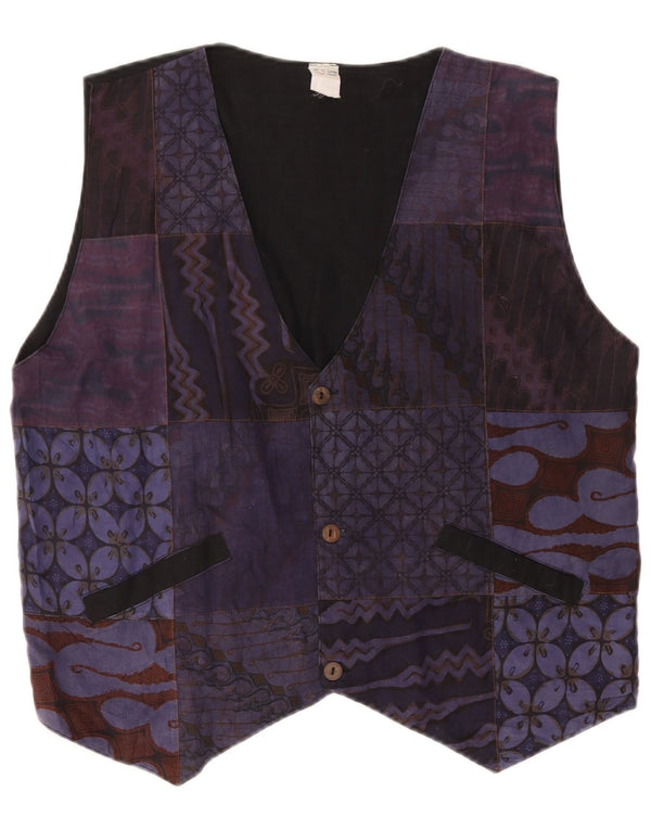 Vintage Mens Waistcoat Medium Purple Patchwork Cotton