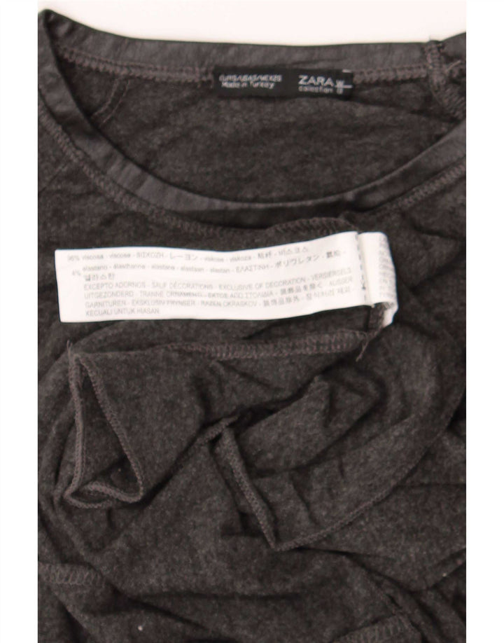 Zara Womens Long Sleeve Tunic Top UK 10 Small Grey Viscose