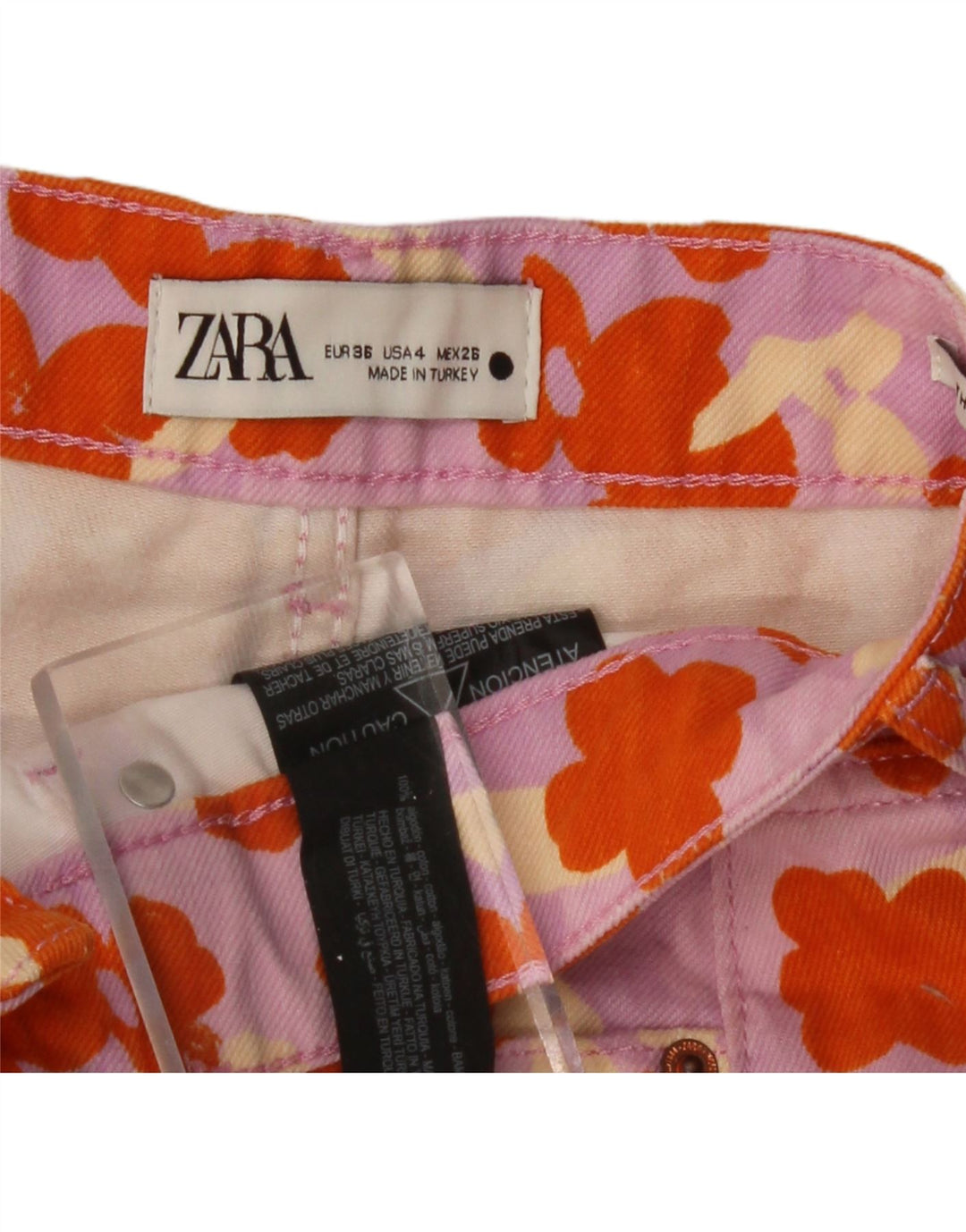 ZARA Womens High Waist Denim Shorts EU 36 Small W26  Multicoloured Floral