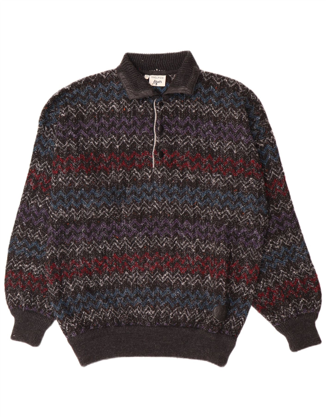 Vintage Mens Polo Neck Jumper Sweater IT 52 Large Multicoloured Chevron