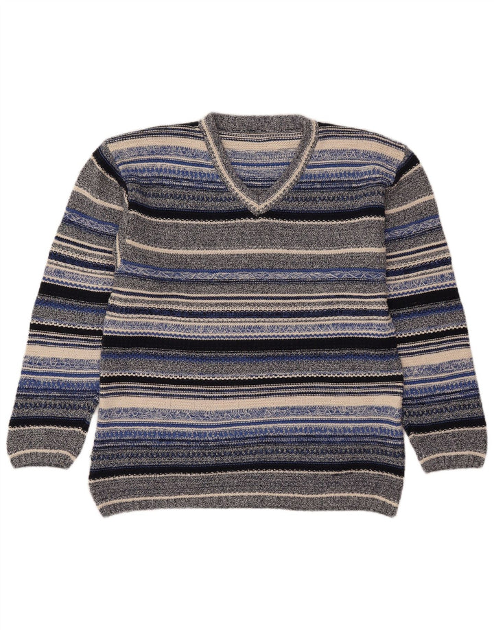 Vintage Womens V-Neck Jumper Sweater UK 14 Medium Multicoloured Striped