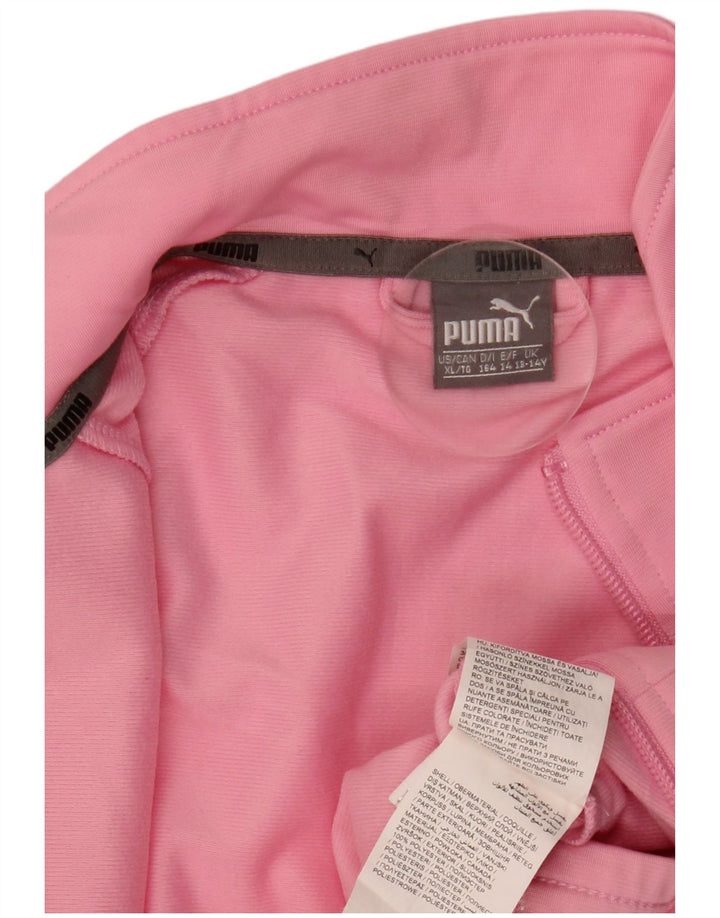 PUMA Girls Tracksuit Top Jacket 13-14 Years Pink Colourblock Polyester