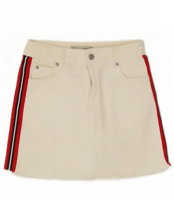 Topshop Womens Denim Skirt UK 6 XS W24 White Striped Cotton