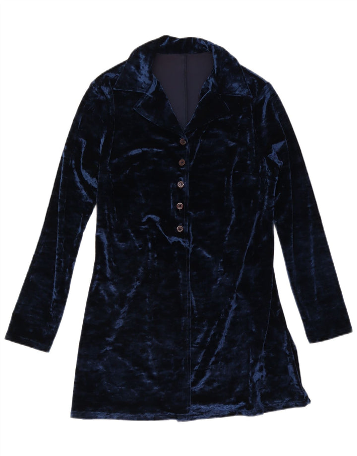 Vintage Womens Longline Shirt Blouse IT 44 Medium Navy Blue Polyester