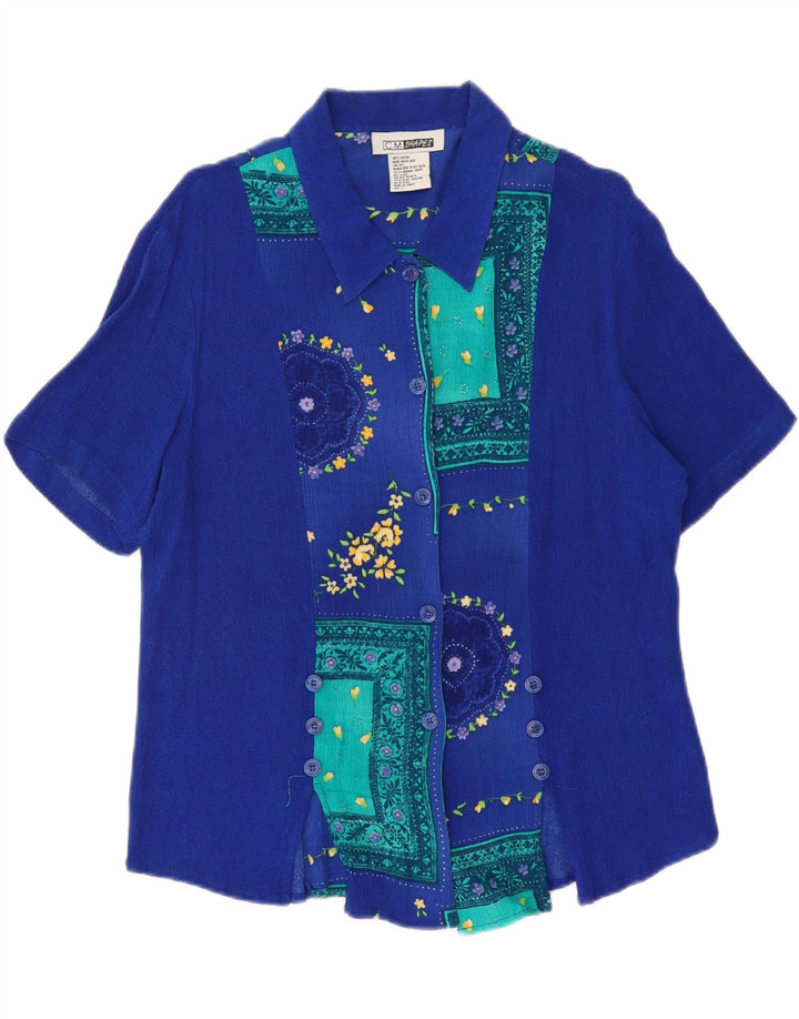 VINTAGE Womens Short Sleeve Shirt UK 16 Large Blue Patchwork Rayon Vintage Vintage and Second-Hand Vintage from Messina Hembry 