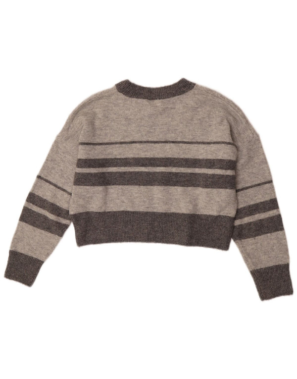 Topshop Womens Petite Crop Crew Neck Jumper Sweater UK 8 Small Grey Striped
