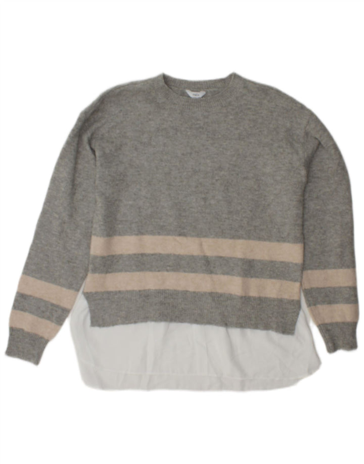 M&Co Womens Crew Neck Jumper Sweater UK 10 Small Grey Striped Polyester