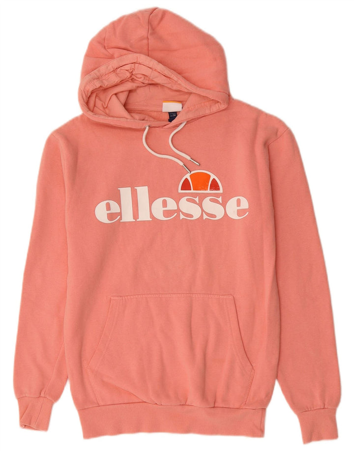 ELLESSE Womens Graphic Hoodie Jumper UK 6 XS Pink Cotton