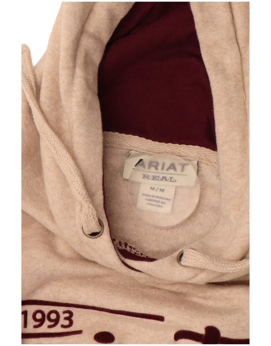 ARIAT Mens Graphic Hoodie Jumper Medium Beige Cotton