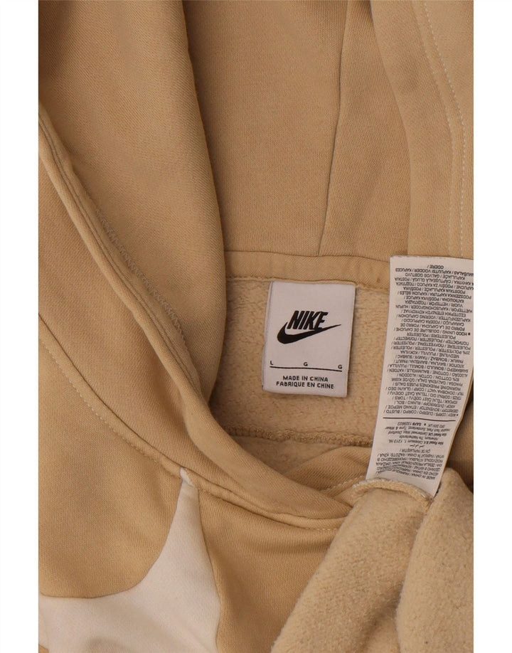 Nike Mens Graphic Hoodie Jumper Large Beige Cotton