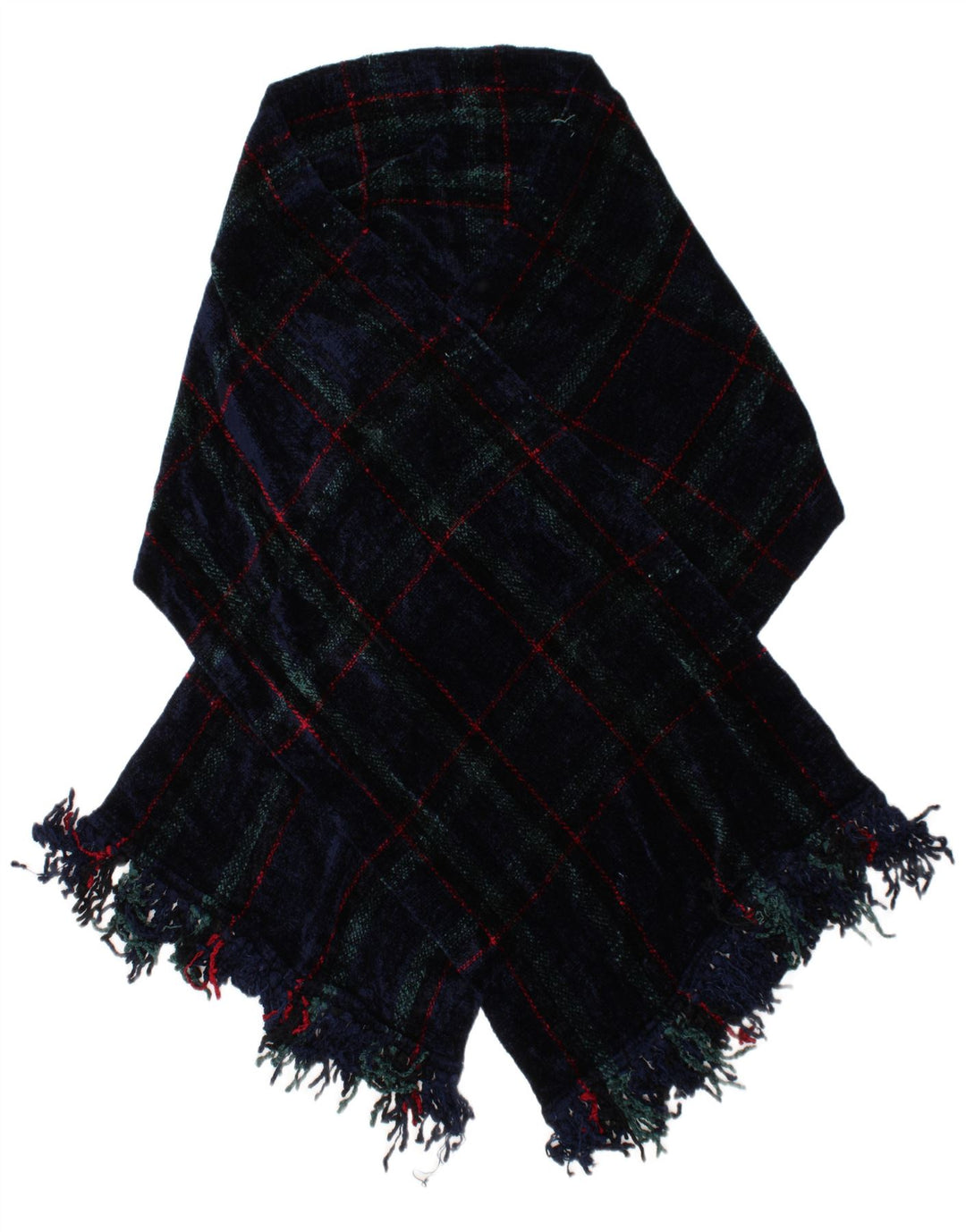 VINTAGE Womens Rectangle Scarf One Size Navy Blue Plaid Viscose Classic