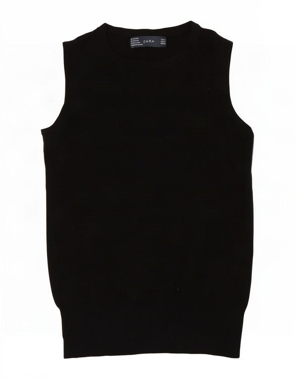 Zara Womens Vest Tank Top UK 8 Small Black Rayon