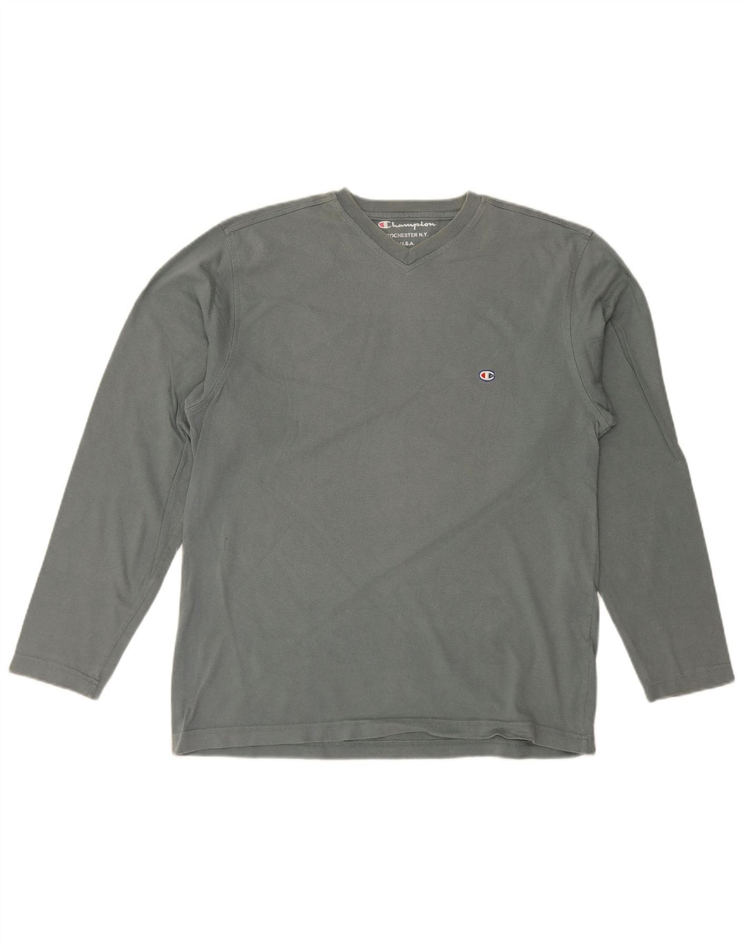 Champion Mens Top Long Sleeve Large Grey Cotton
