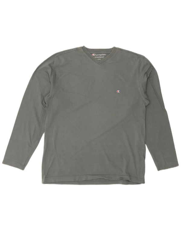 Champion Mens Top Long Sleeve Large Grey Cotton