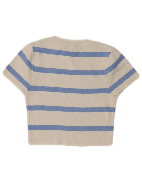 Zara Womens Crop Crew Neck Jumper Sweater UK 12 Medium White Striped