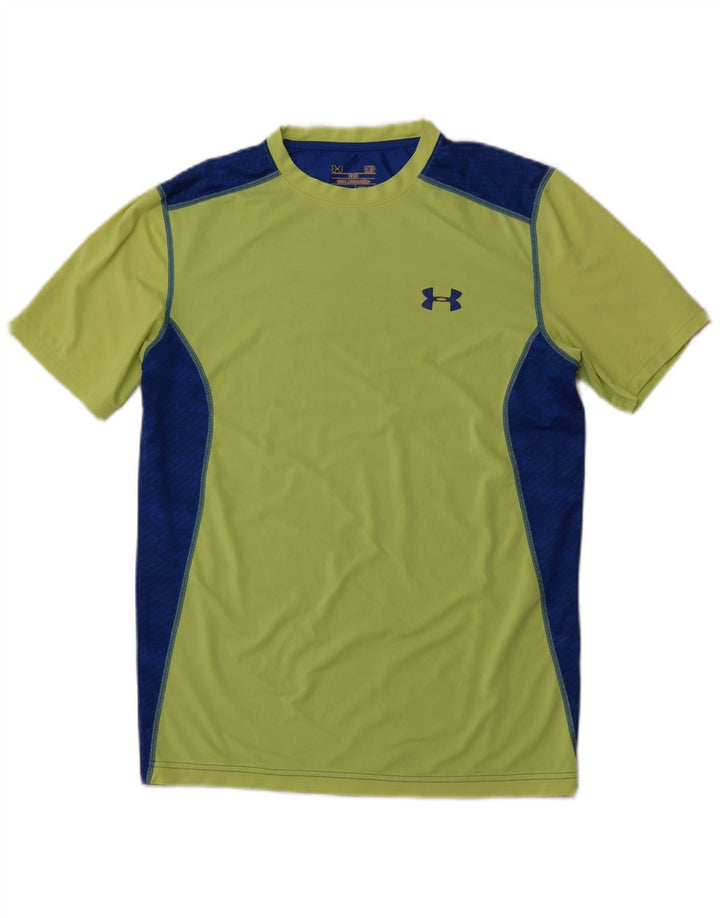 UNDER ARMOUR Mens Heat Gear T-Shirt Top Small Green Colourblock