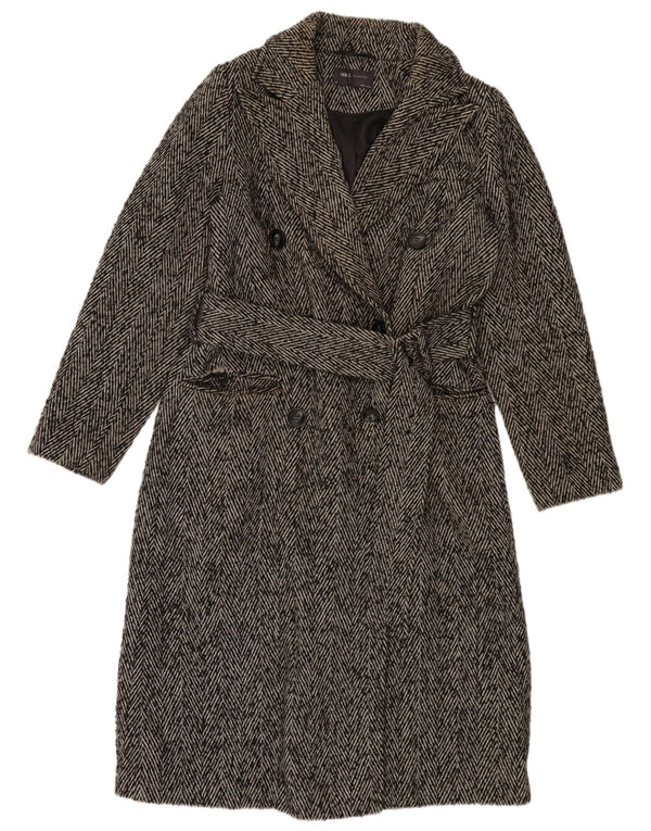 Marks & Spencer Womens Double Breasted Coat UK 10 Small Grey Herringbone